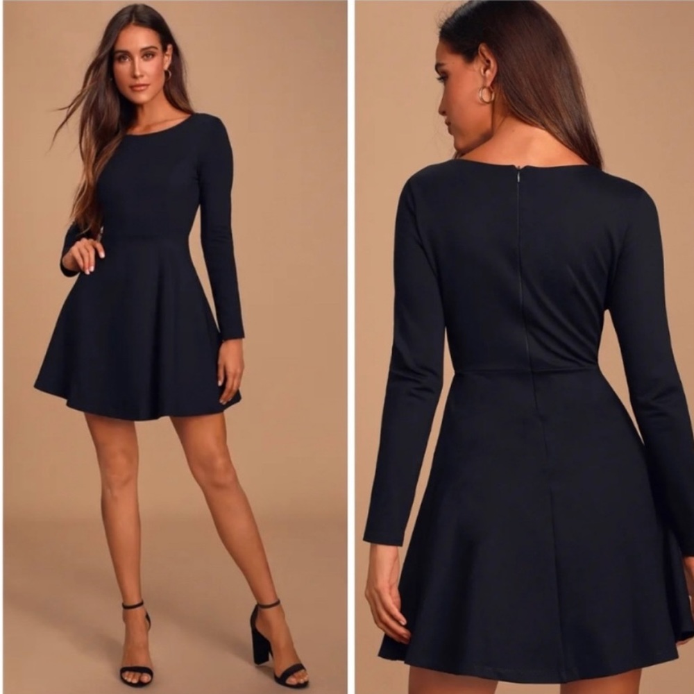 NWOT Lulu’s Black Long Sleeve Skater Dress